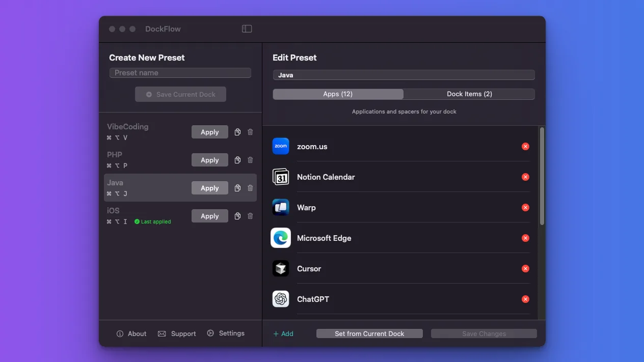 The new DockFlow main screen design