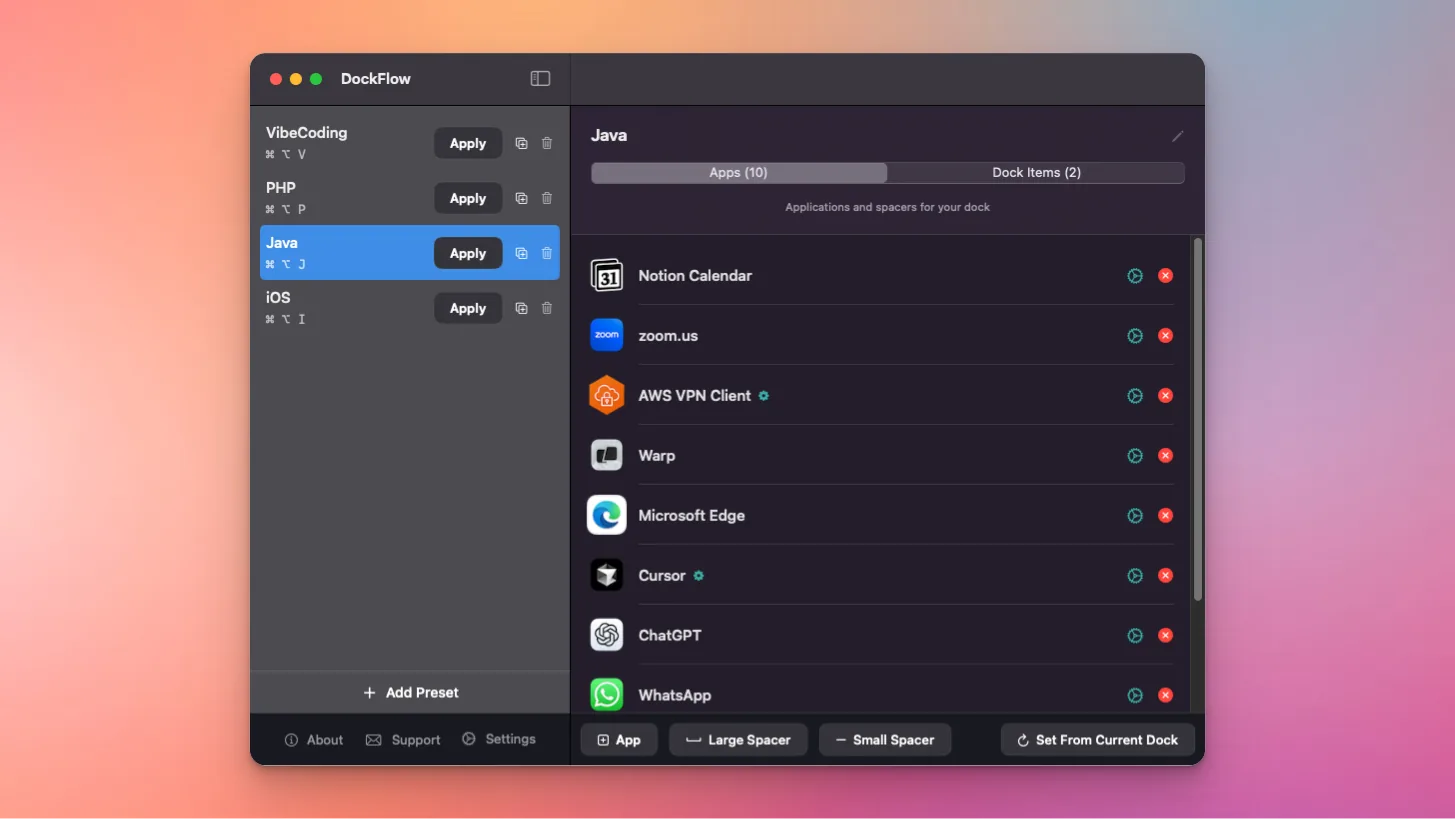 The redesigned DockFlow main screen