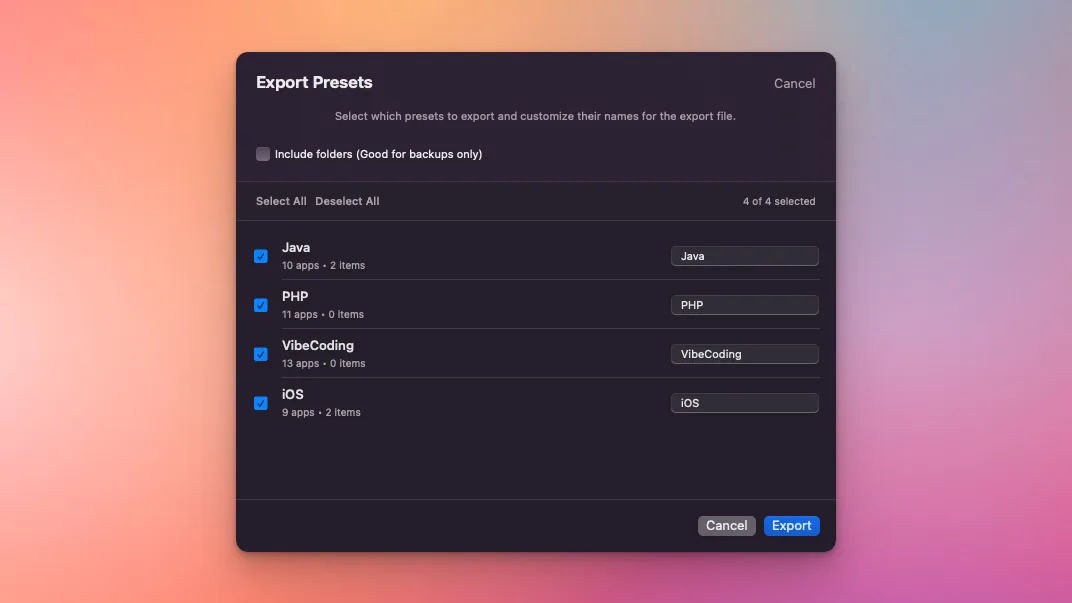 The new export wizard