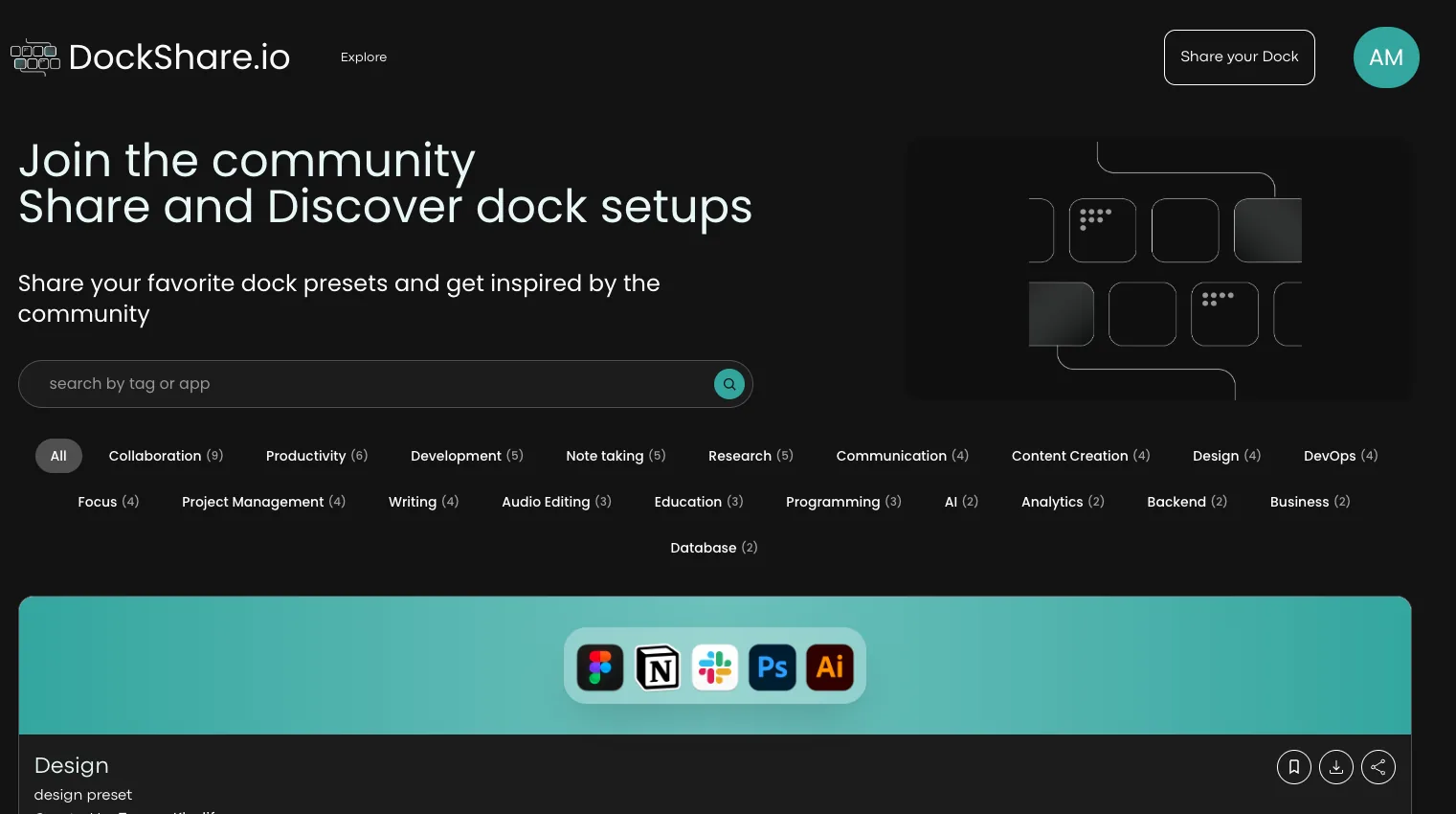 The redesigned DockShare homepage
