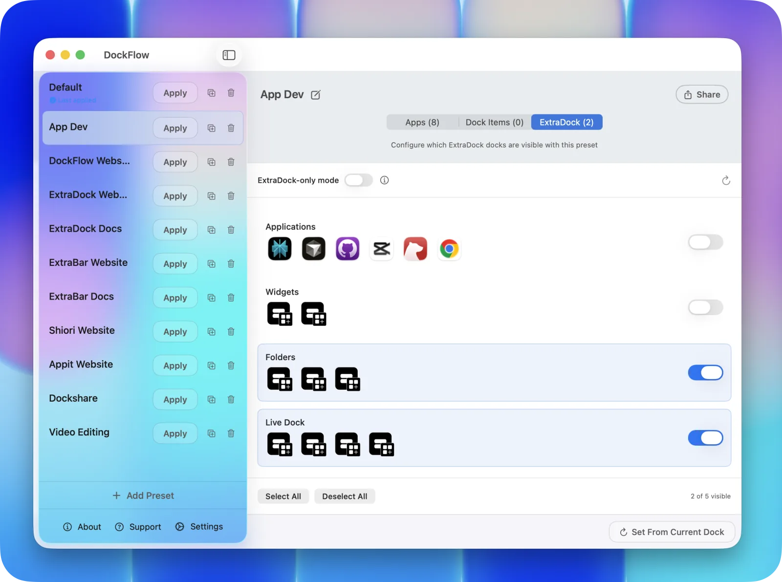 The refreshed DockFlow light mode